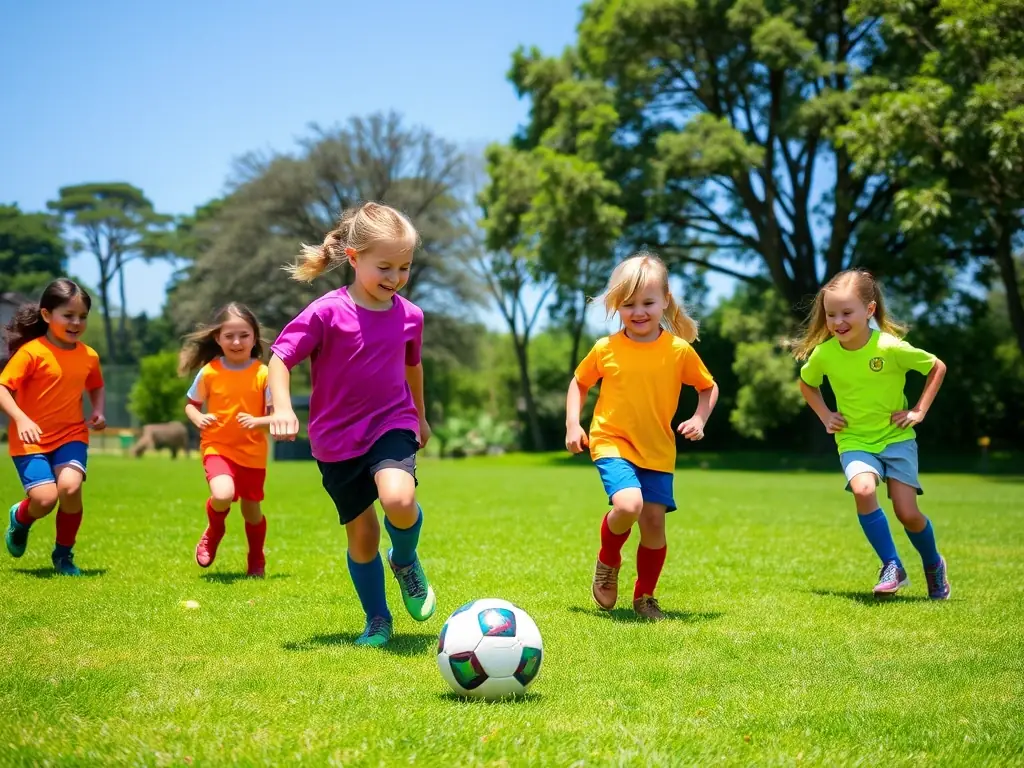 A vibrant image of members participating in a soccer match, showcasing teamwork and physical activity. The players are diverse in age and skill level, emphasizing inclusivity.