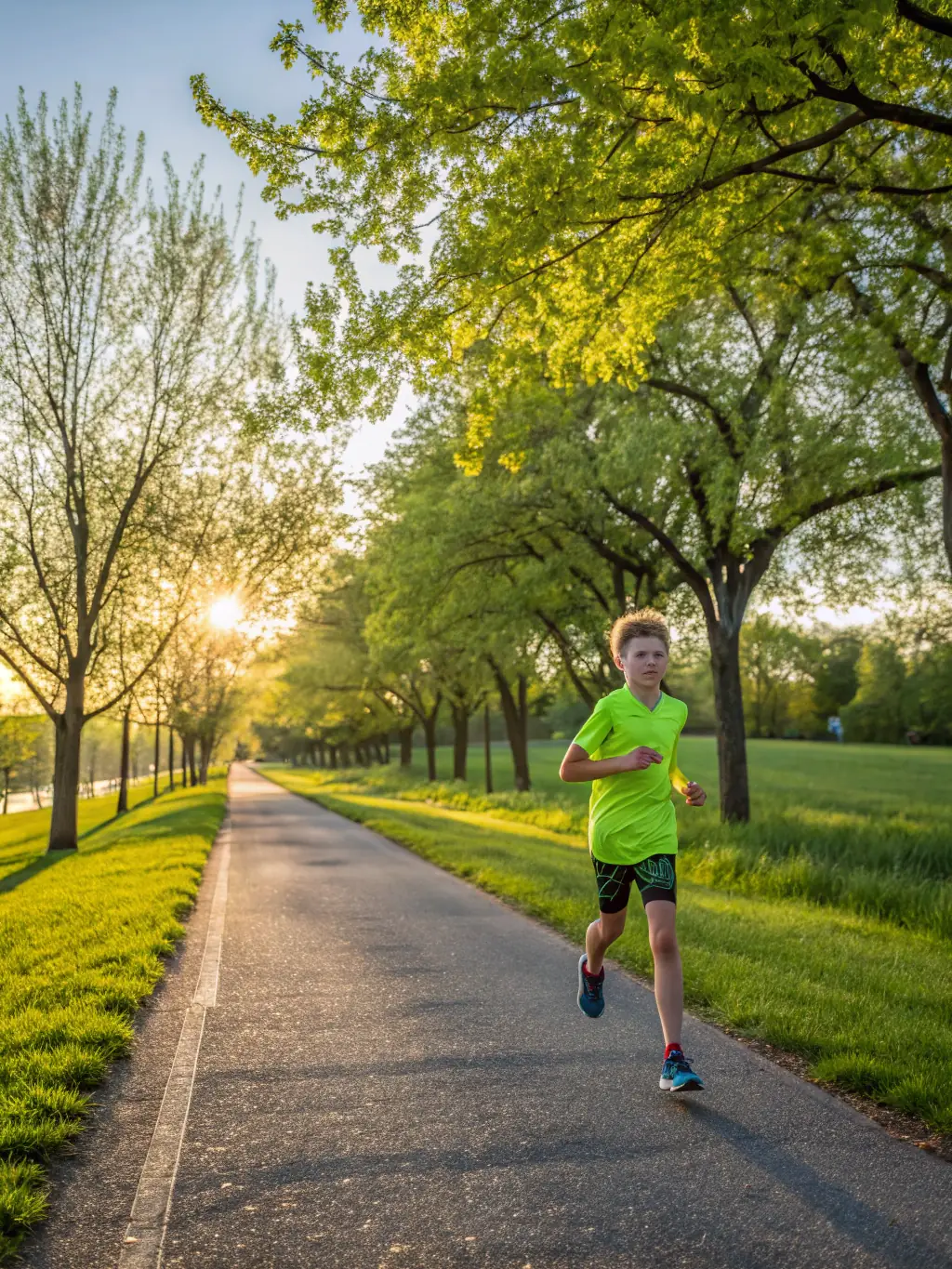 A person jogging in a park with a bright, sunny background, emphasizing the health and fitness benefits of participating in ASSOCIATION SPORTIVE DE BOIVRE's activities.