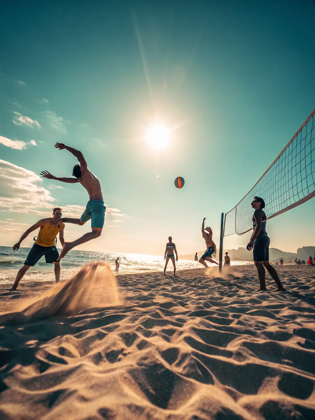 A photograph capturing participants in a volleyball match, highlighting agility and collaborative play, as part of ASSOCIATION SPORTIVE DE BOIVRE's diverse sports offerings.