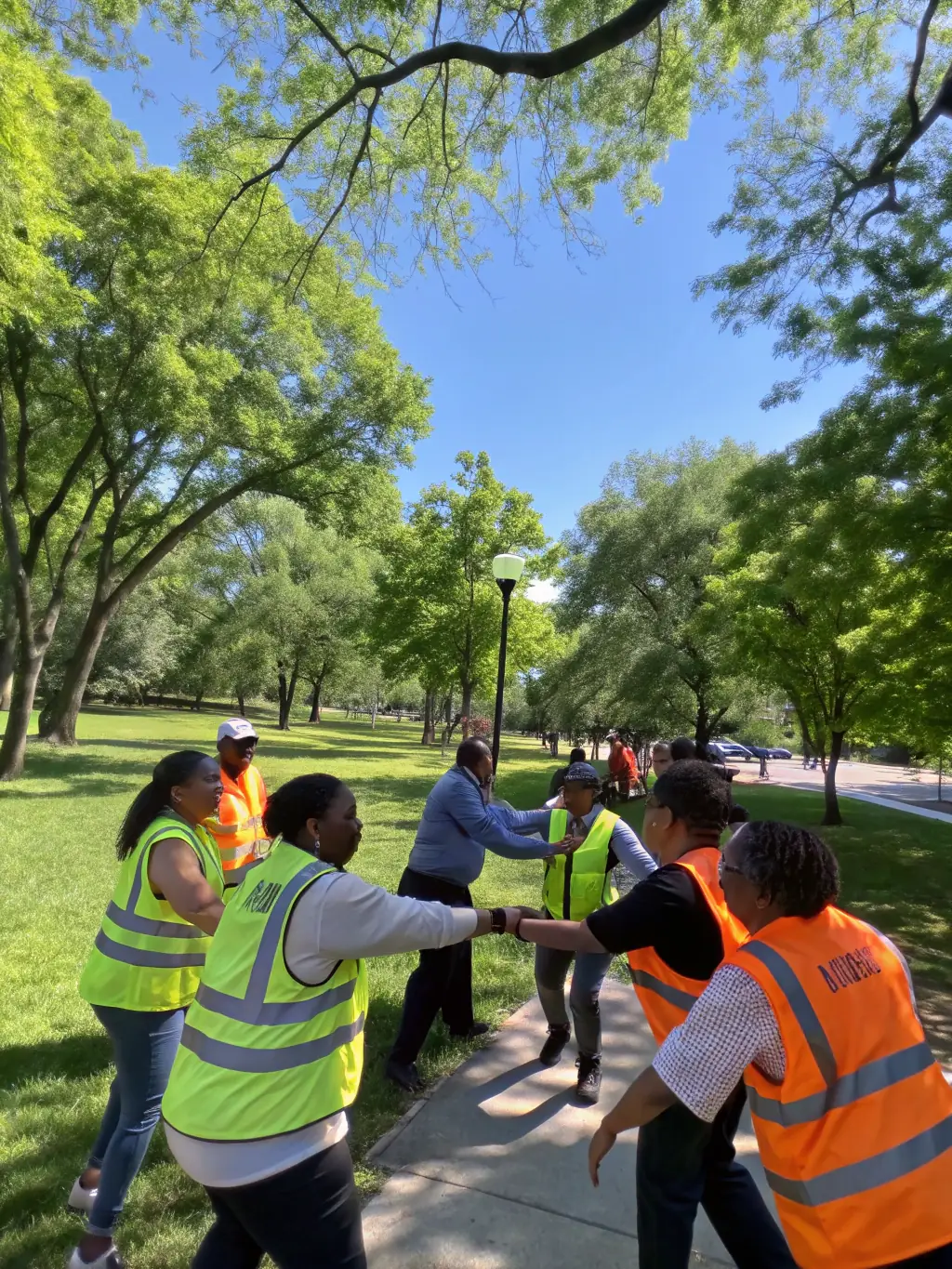 A group of diverse individuals participating in a team-building exercise outdoors, smiling and engaged, representing the teamwork aspect of ASSOCIATION SPORTIVE DE BOIVRE.